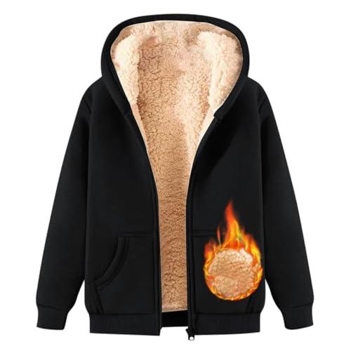 Minetom Damen Kapuzenpullover Mit Reißverschluss Winter Plus Fleecepullover Langarm Kapuzenjacke Sweatshirt Mit Kapuze Plus Dicke Hoodie Fleecejacke Sweatjacke A Schwarz M von Minetom