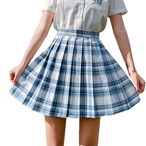 Minetom Damen Kariert Kilt-Rock Faltenröcke Tartan Minirock Hohe Taille Kurz Skirt Skater Rock Informell Mini Glocken Rock Blau L von Minetom