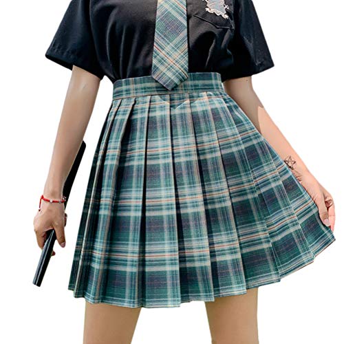 Minetom Damen Kariert Kilt-Rock Faltenröcke Tartan Minirock Hohe Taille Kurz Skirt Skater Rock Informell Mini Glocken Rock Dunkelgrün L von Minetom