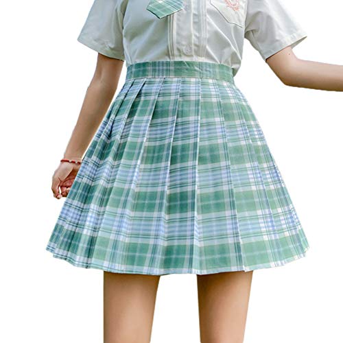 Minetom Damen Kariert Kilt-Rock Faltenröcke Tartan Minirock Hohe Taille Kurz Skirt Skater Rock Informell Mini Glocken Rock Grün L von Minetom