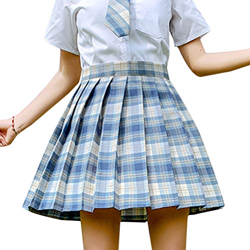 Minetom Damen Kariert Kilt-Rock Faltenröcke Tartan Minirock Hohe Taille Kurz Skirt Skater Rock Informell Mini Glocken Rock Hellblau L von Minetom