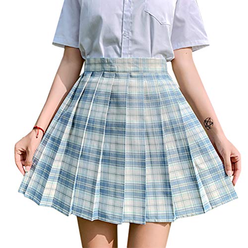 Minetom Damen Kariert Kilt-Rock Faltenröcke Tartan Minirock Hohe Taille Kurz Skirt Skater Rock Informell Mini Glocken Rock Hellgrün L von Minetom