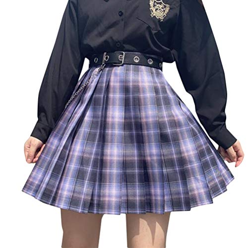 Minetom Damen Kariert Kilt-Rock Faltenröcke Tartan Minirock Hohe Taille Kurz Skirt Skater Rock Informell Mini Glocken Rock Violett XS von Minetom