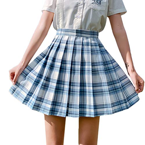 Minetom Damen Kariert Rock Frauen Mädchen Kurze Hohe Taille Gefaltete Skater Tennis Schule Rock Faltenröcke Minirock Kurz Skirt Blau S von Minetom