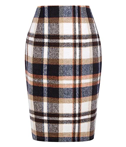 Minetom Damen Kariert Röcke Büro Rock Bleistift Figurbetont Knielang Rock Mit Plaid A Linie Hohe Taille Herbstrock Hinter Schlitz Freizeitrock Bleistiftrock Arbeitsrock A Dunkelbraun L von Minetom
