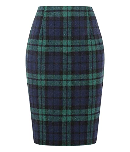 Minetom Damen Kariert Röcke Büro Rock Bleistift Figurbetont Knielang Rock Mit Plaid A Linie Hohe Taille Herbstrock Hinter Schlitz Herbst Freizeitrock Bleistiftrock Arbeitsrock A Grün S von Minetom