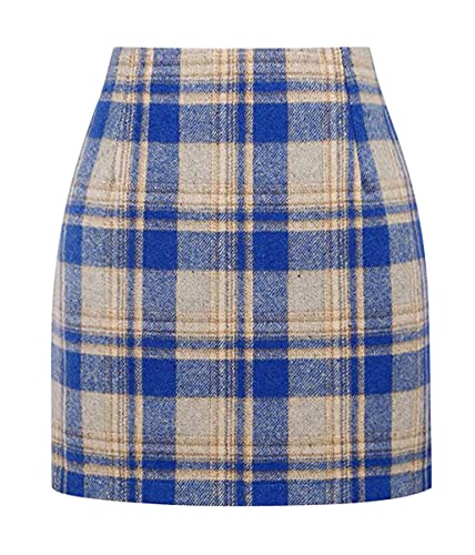 Minetom Damen Kariert Röcke Büro Rock Bleistift Figurbetont Minirock Mit Plaid A Linie Hohe Taille Herbstrock Herbst Kurze Freizeitrock Bleistiftrock Arbeitsrock A Blau XL von Minetom