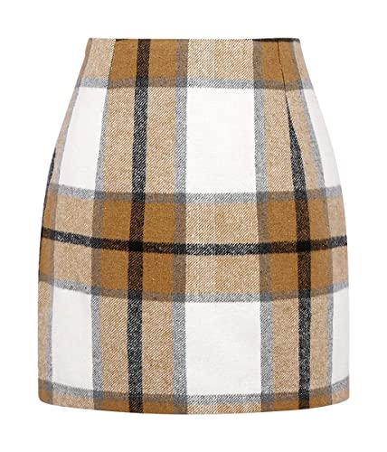 Minetom Damen Kariert Röcke Büro Rock Bleistift Figurbetont Minirock Mit Plaid A Linie Hohe Taille Herbstrock Herbst Kurze Freizeitrock Bleistiftrock Arbeitsrock A Khaki L von Minetom