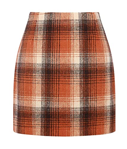 Minetom Damen Kariert Röcke Büro Rock Bleistift Figurbetont Minirock Mit Plaid A Linie Hohe Taille Herbstrock Herbst Kurze Freizeitrock Bleistiftrock Arbeitsrock A Orange M von Minetom