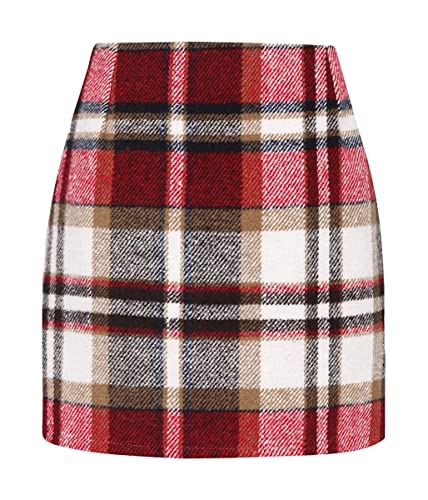 Minetom Damen Kariert Röcke Büro Rock Bleistift Figurbetont Minirock Mit Plaid A Linie Hohe Taille Herbstrock Herbst Kurze Freizeitrock Bleistiftrock Arbeitsrock A Rot XS von Minetom