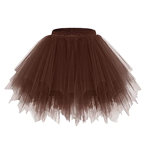 Minetom Damen Karneval Kostüm Tüllrock 50Er Tütü Rock Kurz Ballett Unterrock Crinoline Petticoat Tutu Cosplay Prom Rockabilly Minirock A Braun Einheitsgröße von Minetom