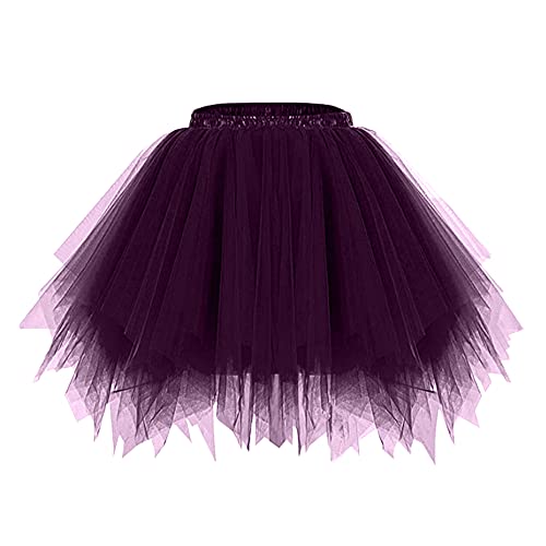 Minetom Damen Karneval Kostüm Tüllrock 50Er Tütü Rock Kurz Ballett Unterrock Crinoline Petticoat Tutu Cosplay Prom Rockabilly Minirock A Dunkelviolett Einheitsgröße von Minetom