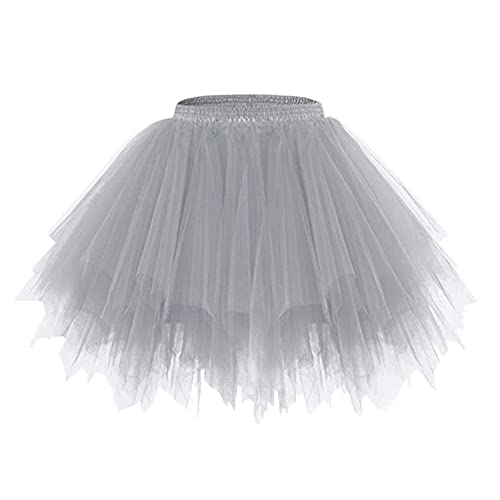 Minetom Damen Karneval Kostüm Tüllrock 50Er Tütü Rock Kurz Ballett Unterrock Crinoline Petticoat Tutu Cosplay Prom Rockabilly Minirock A Grau Einheitsgröße von Minetom