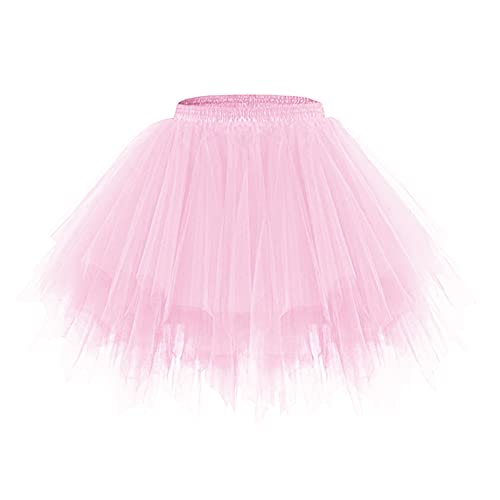 Minetom Damen Karneval Kostüm Tüllrock 50Er Tütü Rock Kurz Ballett Unterrock Crinoline Petticoat Tutu Cosplay Prom Rockabilly Minirock A Hellrosa Einheitsgröße von Minetom