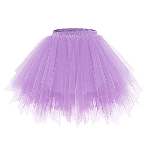 Minetom Damen Karneval Kostüm Tüllrock 50Er Tütü Rock Kurz Ballett Unterrock Crinoline Petticoat Tutu Cosplay Prom Rockabilly Minirock A Hellviolett Einheitsgröße von Minetom