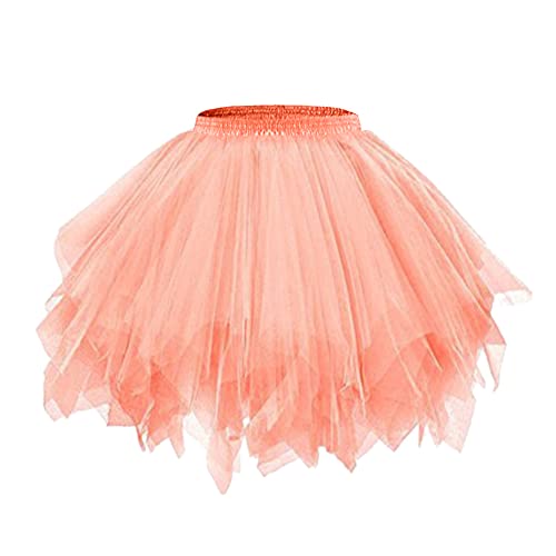 Minetom Damen Karneval Kostüm Tüllrock 50Er Tütü Rock Kurz Ballett Unterrock Crinoline Petticoat Tutu Cosplay Prom Rockabilly Minirock A Orange 02 Einheitsgröße von Minetom