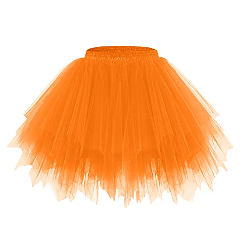 Minetom Damen Karneval Kostüm Tüllrock 50Er Tütü Rock Kurz Ballett Unterrock Crinoline Petticoat Tutu Cosplay Prom Rockabilly Minirock A Orange 03 Einheitsgröße von Minetom