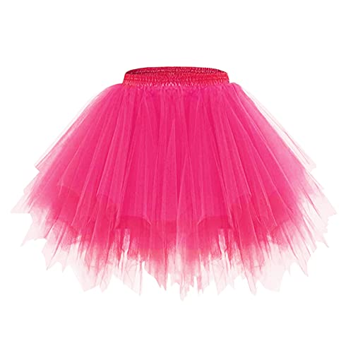 Minetom Damen Karneval Kostüm Tüllrock 50Er Tütü Rock Kurz Ballett Unterrock Crinoline Petticoat Tutu Cosplay Prom Rockabilly Minirock A Rosa Rot Einheitsgröße von Minetom