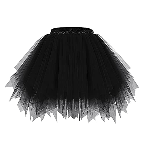 Minetom Damen Karneval Kostüm Tüllrock 50Er Tütü Rock Kurz Ballett Unterrock Crinoline Petticoat Tutu Cosplay Prom Rockabilly Minirock A Schwarz Einheitsgröße von Minetom