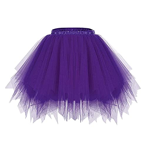 Minetom Damen Karneval Kostüm Tüllrock 50Er Tütü Rock Kurz Ballett Unterrock Crinoline Petticoat Tutu Cosplay Prom Rockabilly Minirock A Violett Einheitsgröße von Minetom