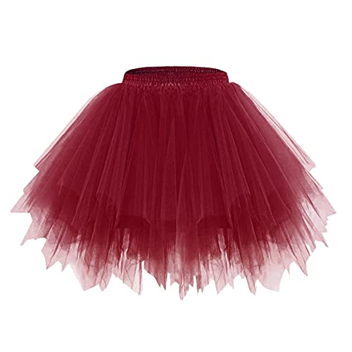 Minetom Damen Karneval Kostüm Tüllrock 50Er Tütü Rock Kurz Ballett Unterrock Crinoline Petticoat Tutu Cosplay Prom Rockabilly Minirock A Weinrot Einheitsgröße von Minetom