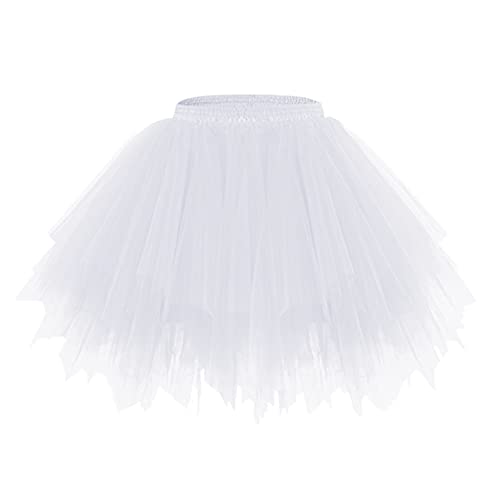 Minetom Damen Karneval Kostüm Tüllrock 50Er Tütü Rock Kurz Ballett Unterrock Crinoline Petticoat Tutu Cosplay Prom Rockabilly Minirock A Weiß Einheitsgröße von Minetom