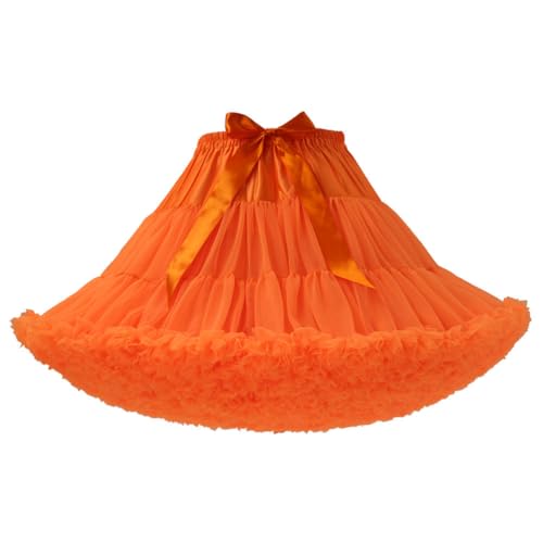 Minetom Damen Karneval Kostüm Tüllrock 50Er Tütü Rock Kurz Ballett Unterrock Petticoat Tutu Party Mehrschichtiger Puffy Cosplay Rock Orange One Size von Minetom