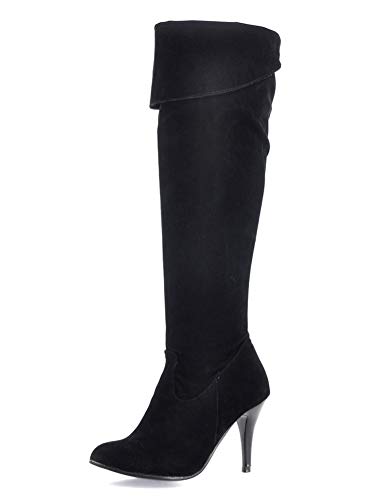Minetom Damen Klassische Stiefel Stiletto über Knie Lange Stiefel Langschaft Stiefeletten mit Pfennigabsatz PU Leder Wildleder Overknees Boots Winterstiefel A Schwarz 40 EU von Minetom