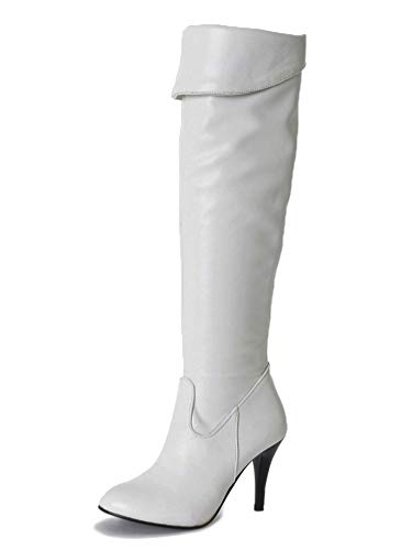 Minetom Damen Klassische Stiefel Stiletto über Knie Lange Stiefel Langschaft Stiefeletten mit Pfennigabsatz PU Leder Wildleder Overknees Boots Winterstiefel B Weiß 39 EU von Minetom