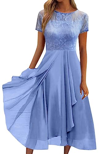 Minetom Damen Kleider Spitzenkleid Chiffon Cocktailkleid Festliches Ballkleid Brautjungfernkleider Für Hochzeit Midi Abendkleider A Blau L von Minetom