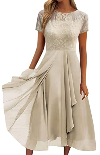 Minetom Damen Kleider Spitzenkleid Chiffon Cocktailkleid Festliches Ballkleid Brautjungfernkleider Für Hochzeit Midi Abendkleider A Gelb 4XL von Minetom