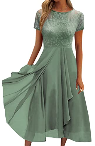 Minetom Damen Kleider Spitzenkleid Chiffon Cocktailkleid Festliches Ballkleid Brautjungfernkleider Für Hochzeit Midi Abendkleider A Grün 4XL von Minetom