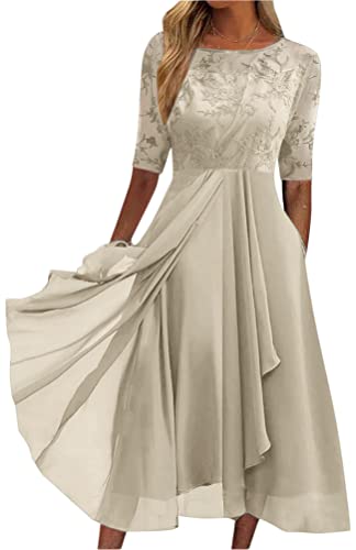 Minetom Damen Kleider Spitzenkleid Chiffon Cocktailkleid Festliches Ballkleid Brautjungfernkleider Für Hochzeit Midi Abendkleider B Gelb L von Minetom