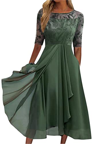 Minetom Damen Kleider Spitzenkleid Chiffon Cocktailkleid Festliches Ballkleid Brautjungfernkleider Für Hochzeit Midi Abendkleider B Grün S von Minetom