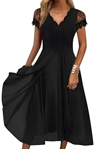 Minetom Damen Kleider Spitzenkleid Chiffon Cocktailkleid Festliches Ballkleid Brautjungfernkleider Für Hochzeit Midi Abendkleider E Schwarz L von Minetom