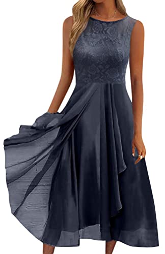 Minetom Damen Kleider Spitzenkleid Chiffon Cocktailkleid Festliches Ballkleid Brautjungfernkleider Für Hochzeit Midi Abendkleider J Schwarz XL von Minetom