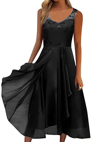 Minetom Damen Kleider Spitzenkleid Chiffon Cocktailkleid Festliches Ballkleid Brautjungfernkleider Für Hochzeit Midi Abendkleider M Marine M von Minetom