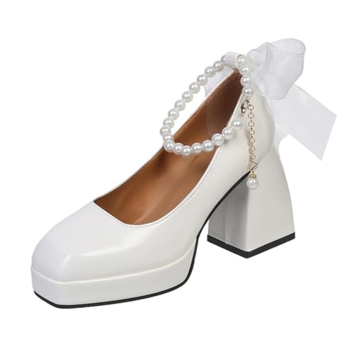 Minetom Damen Klobige Plattform Mary Jane Retro Blockabsatz High Heels Pumps Lackleder Plateauschuhe Party Chunky Schuhe C Beige 39 EU Minetom Damen Klobige Plattform Mary Jane Retro Blockabsatz High Heels Pumps Lackleder Plateauschuhe Party Chunky Schuhe C Beige 39 EU von Minetom