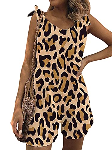 Minetom Damen Kurz Jumpsuit Denim Overall Playsuit Ärmellos Boyfriend Stylisch Latzhose Casual Hose Sommer Romper C Leopard 38 von Minetom