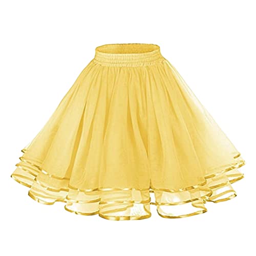 Minetom Damen Kurz Retro Rock Hohe Taille Tutu Rock Tüllrock Ballett Blase Petticoat 50Er Tutu Unterrock Tütü Minirock Reifrock Tüll Underskirt Karneval Kostüm A Gelb Einheitsgröße von Minetom