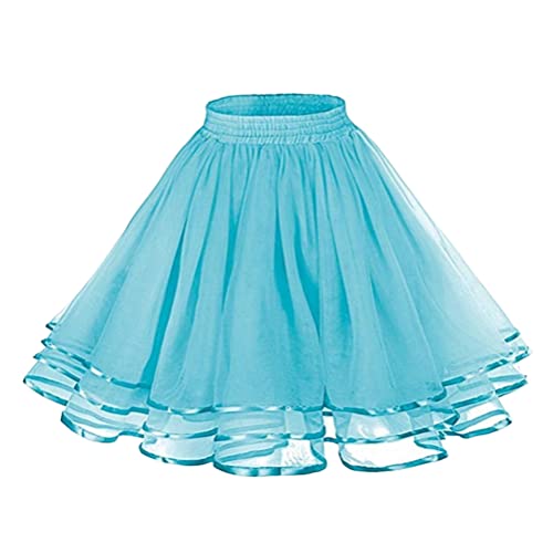 Minetom Damen Kurz Retro Rock Hohe Taille Tutu Rock Tüllrock Ballett Blase Petticoat 50Er Tutu Unterrock Tütü Minirock Reifrock Tüll Underskirt Karneval Kostüm A Hellblau Einheitsgröße von Minetom