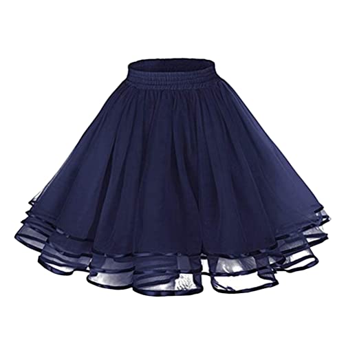 Minetom Damen Kurz Retro Rock Hohe Taille Tutu Rock Tüllrock Ballett Blase Petticoat 50Er Tutu Unterrock Tütü Minirock Reifrock Tüll Underskirt Karneval Kostüm A Marine Einheitsgröße von Minetom