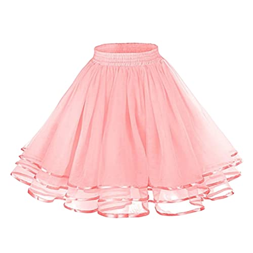 Minetom Damen Kurz Retro Rock Hohe Taille Tutu Rock Tüllrock Ballett Blase Petticoat 50Er Tutu Unterrock Tütü Minirock Reifrock Tüll Underskirt Karneval Kostüm A Rosa Einheitsgröße von Minetom