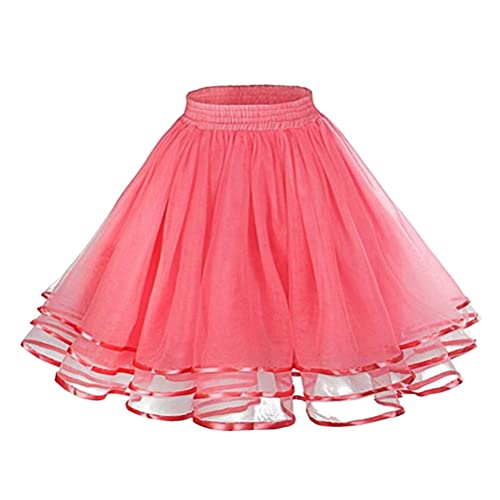 Minetom Damen Kurz Retro Rock Hohe Taille Tutu Rock Tüllrock Ballett Blase Petticoat 50Er Tutu Unterrock Tütü Minirock Reifrock Tüll Underskirt Karneval Kostüm A Rosa Rot Einheitsgröße von Minetom