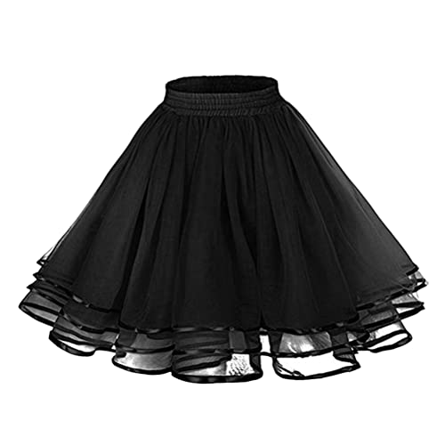 Minetom Damen Kurz Retro Rock Hohe Taille Tutu Rock Tüllrock Ballett Blase Petticoat 50Er Tutu Unterrock Tütü Minirock Reifrock Tüll Underskirt Karneval Kostüm A Schwarz Einheitsgröße von Minetom