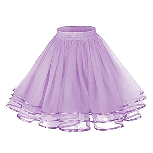 Minetom Damen Kurz Retro Rock Hohe Taille Tutu Rock Tüllrock Ballett Blase Petticoat 50Er Tutu Unterrock Tütü Minirock Reifrock Tüll Underskirt Karneval Kostüm A Violett Einheitsgröße von Minetom