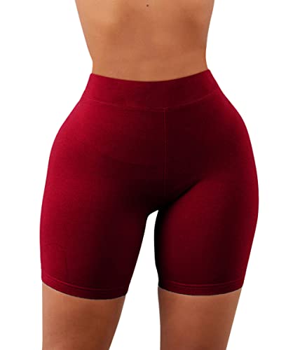 Minetom Damen Kurze Sporthose High Waist Yoga Sport Shorts Leggings Für Sommer Leggins Radlerhose Fitness Hotpants Gym Bike Shapewear A Rot XS von Minetom