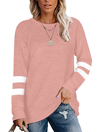 Minetom Damen T-Shirt Langarm Rundhals Freizeit Pullover T Shirts Sweatshirts Basic Langarmshirt Tunika Casual Oberteil Locker Bluse Herbst Winter A Rosa S von Minetom