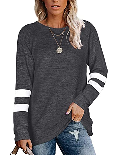 Minetom Damen T-Shirt Langarm Rundhals Freizeit Pullover T Shirts Sweatshirts Basic Langarmshirt Tunika Casual Oberteil Locker Bluse Herbst Winter A Dunkelgrau M von Minetom