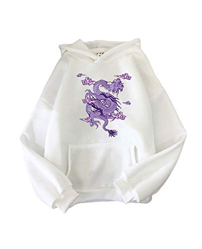 Minetom Damen Langarm Tasche Kapuzenpullover Sweatshirt Pullover Tops Oversized Druck Herbst Winter Warm Hoodies Oberteil Streetwear B Weiß 38 von Minetom
